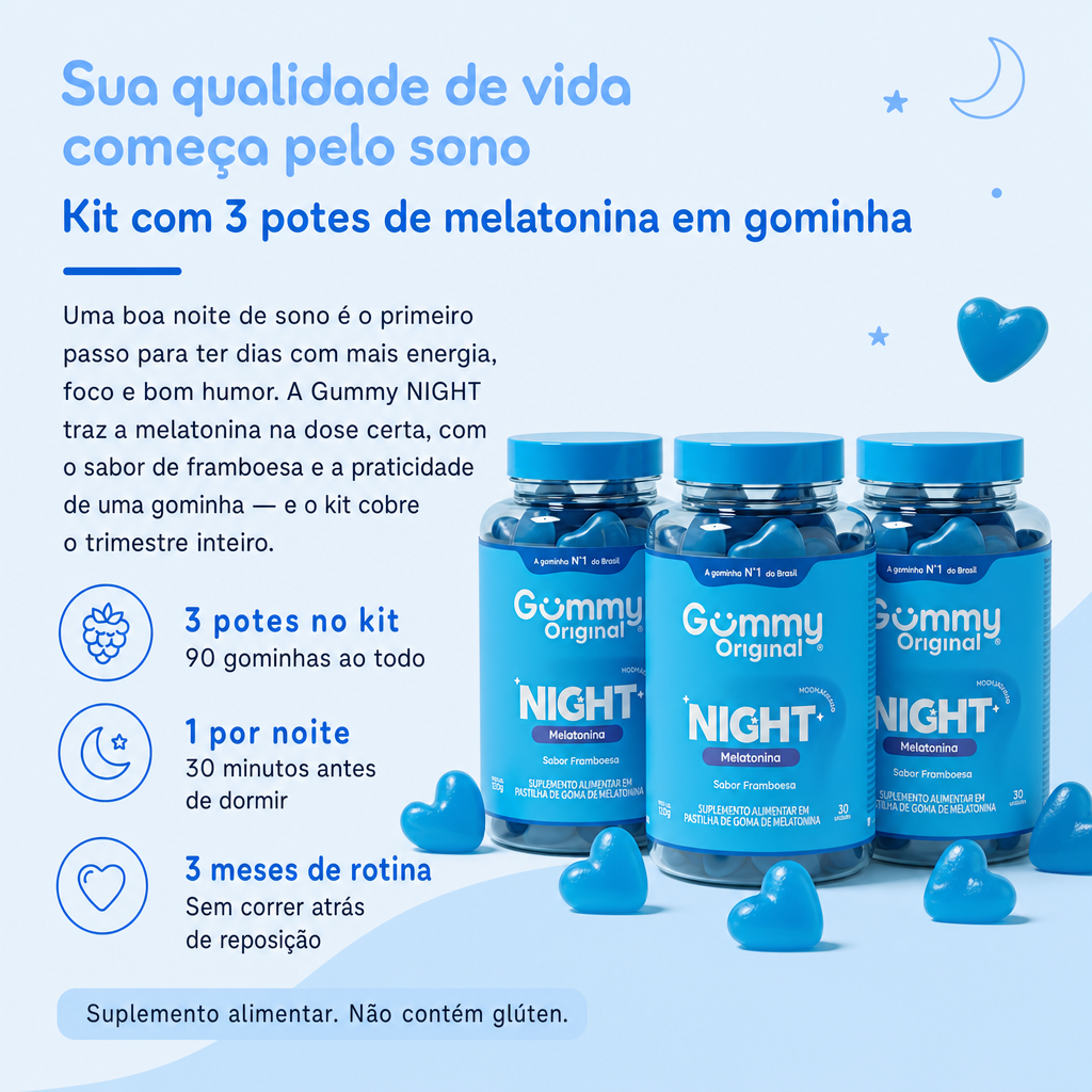 Kit com 3 potes de melatonina em gominha