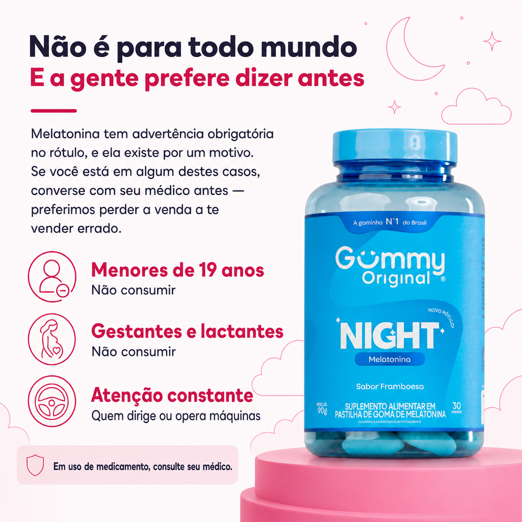Advertências: menores de 19 anos, gestantes, lactantes e quem precisa de atenção constante não devem consumir