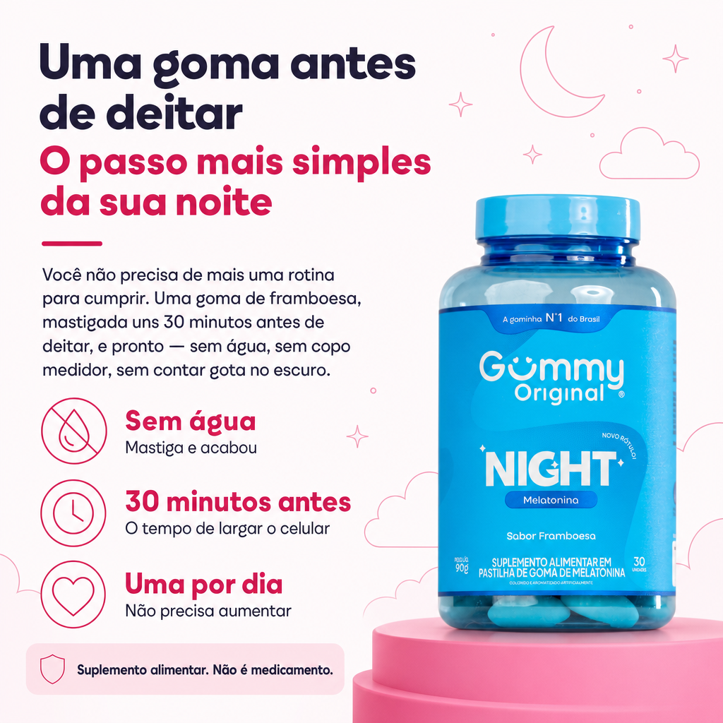 Uma goma de framboesa cerca de 30 minutos antes de deitar