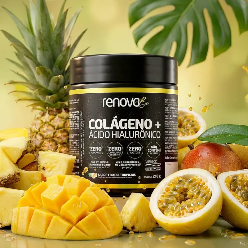 Pote sabor Frutas Tropicais entre abacaxi, manga e maracujá
