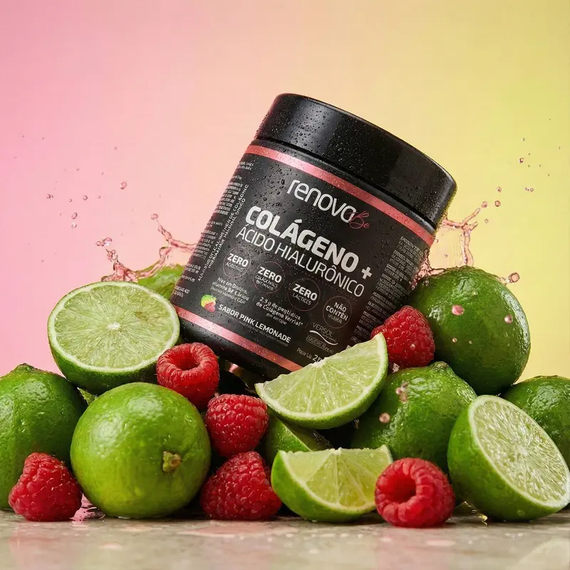 Pote sabor Pink Lemonade entre limões e framboesas