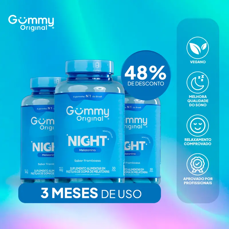 Gummy Original NIGHT — Melatonina, sabor Framboesa, 30 gominhas (90 g) 1