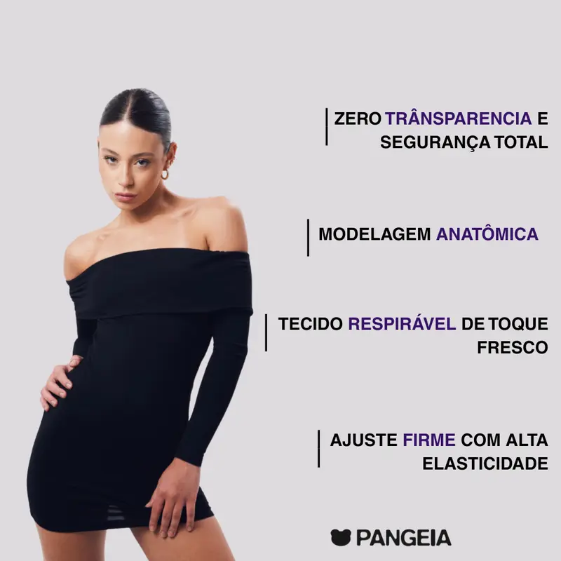 Zero transparência, modelagem anatômica, tecido respirável e ajuste firme